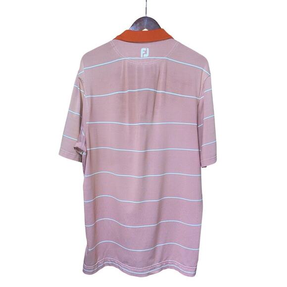 Footjoy Polo Shirt Men's Large Peach & white Striped Orange Collar Golf Outdoor - Picture 2 of 7